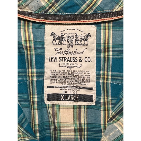 Levi's Men's Western Blue Plaid Short Sleeve Button Sown Shirt - XL - Picture 3 of 5
